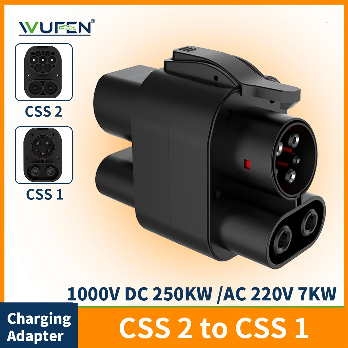 WUFEN DC+AC CCS2 to CCS1 EV Charger EVSE CCS Combo 2 to CCS Combo 1 DC Fast Charging connector For Ford Audi Chevrolet BWM i3