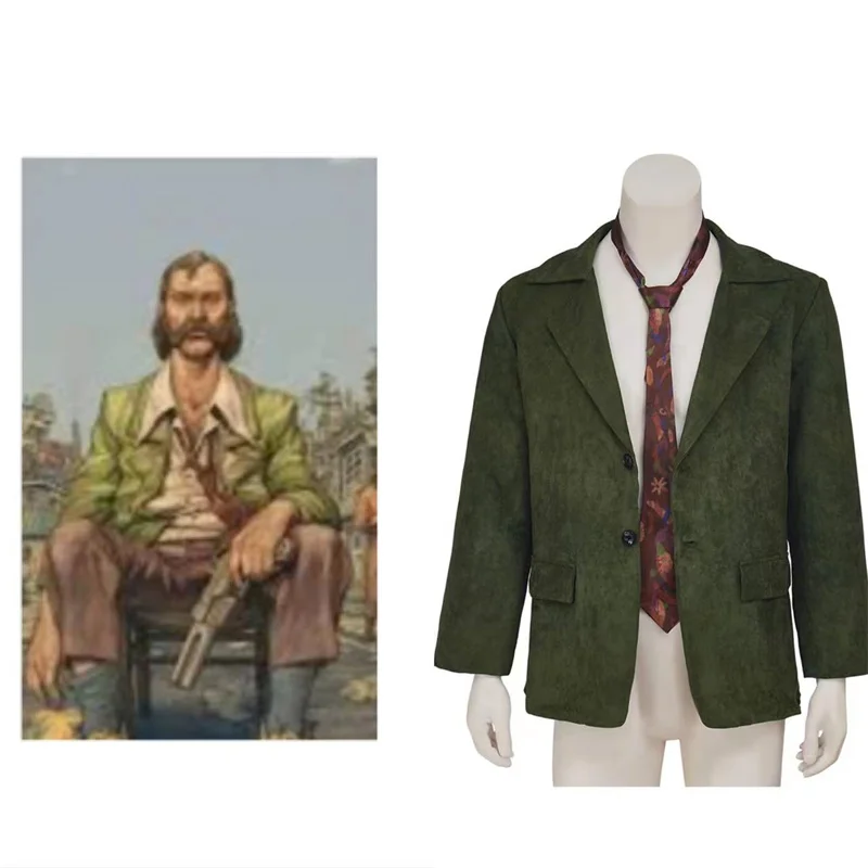 Game Disco Elysium Harrier Du Bois Cosplay Costume Green  Jacket Tie Uniform Full Set Halloween Party Clothes