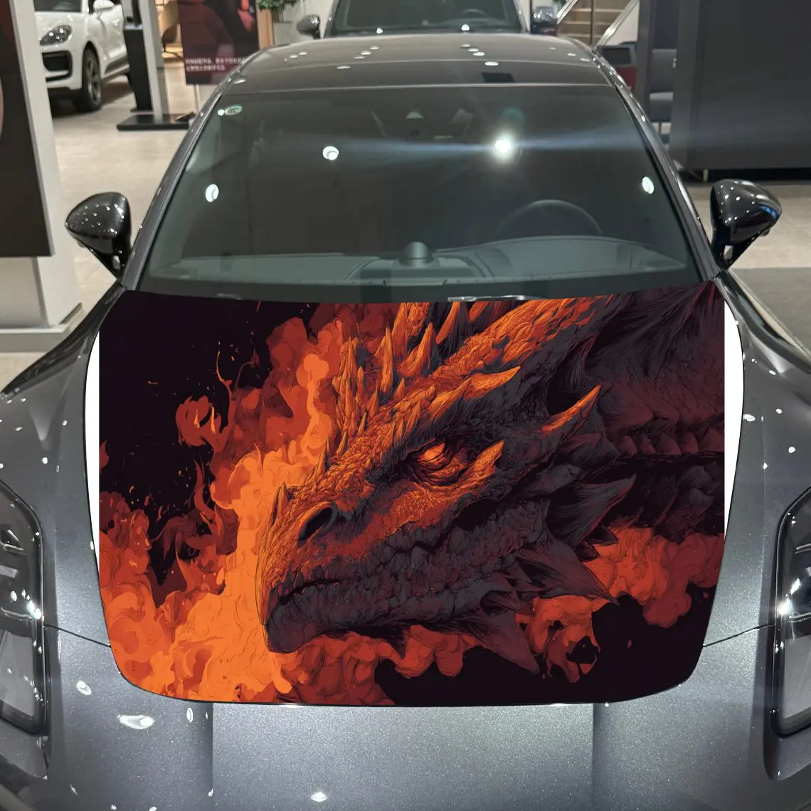 Fire-Breathing Dragon Car Hood Vinyl Stickers Car Surface Protection Decal Car Decoration Cover Vinyl Wraps Waterproof Self-adhe