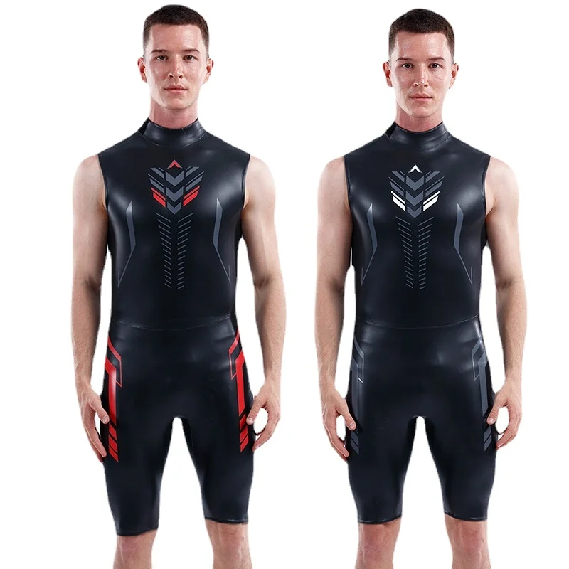 

Men Triathlete Wetsuit 3mm CR Noprene Triathlon Diving Suit Blind Seam Smoothskin Spring Wet One Piece Sleeveless Shorts