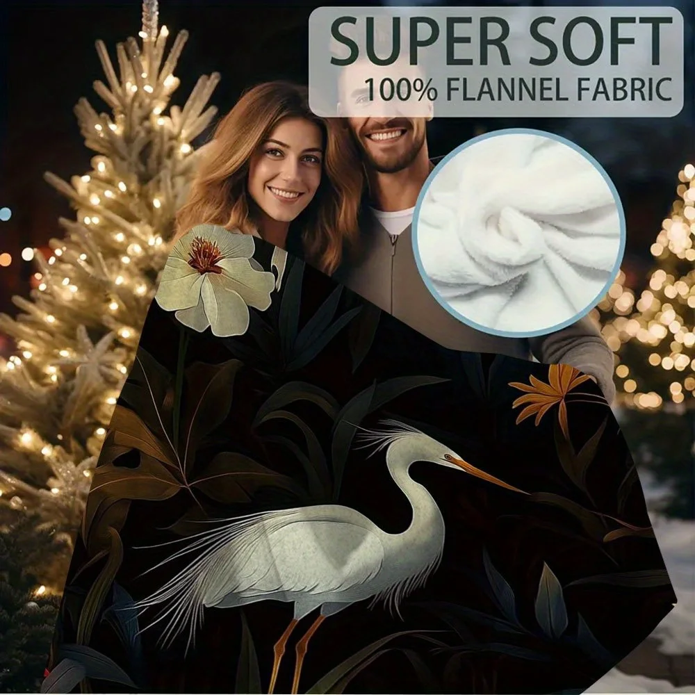 Luxurious Tropical Jungle Print Blanket Throw Boho Nature Crane Floral Botanical Aesthetic Decor Cozy Fall Winter Home