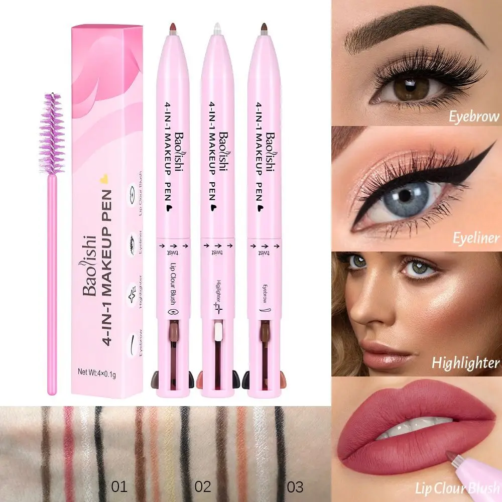 Penna per trucco multifunzione portatile 4 in 1 Eyeliner da viaggio compatto e liscio a lunga durata Trucco per gatti con labbra impermeabile
