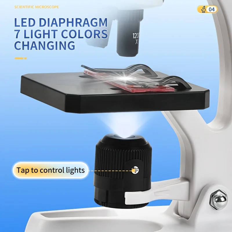 Mikroskop mit 300-1200-facher Vergrößerung, optisches HD-System und einstellbaren Farbfiltern, ideal für Kinder – Detail 4