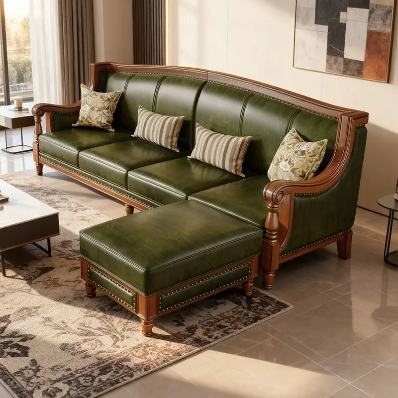 Leather Italian sofa, minimalist, first layer cowhide, all solid wood sofa