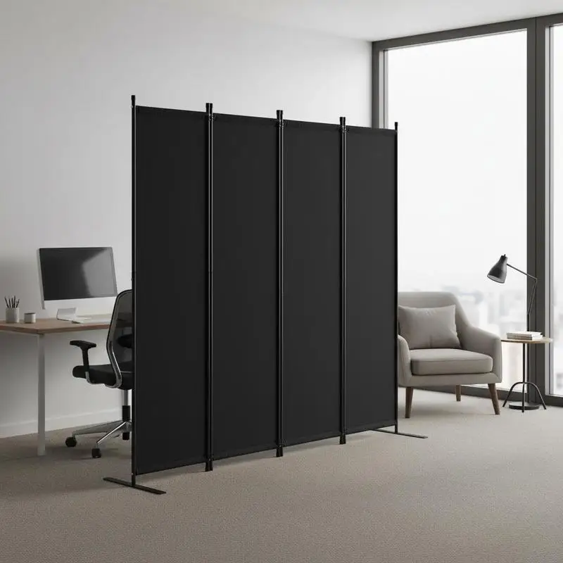 

Room Screen 4 Panel For Office Bedroom Dining, Foldable Fabric Divider Privacy Partition, Freestanding Black