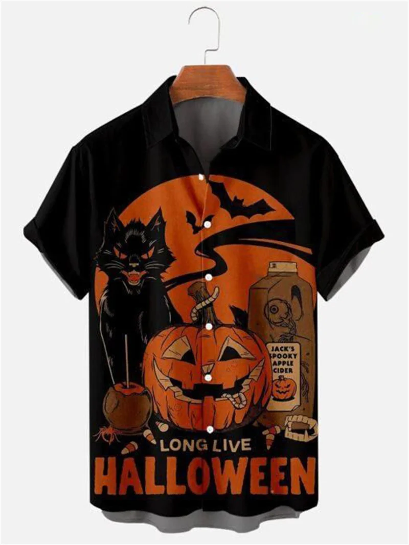 

Men's Halloween pumpkin head printed shirt, men's short sleeved shirt, men's clothing, party, holiday, cute style,summer fashion
