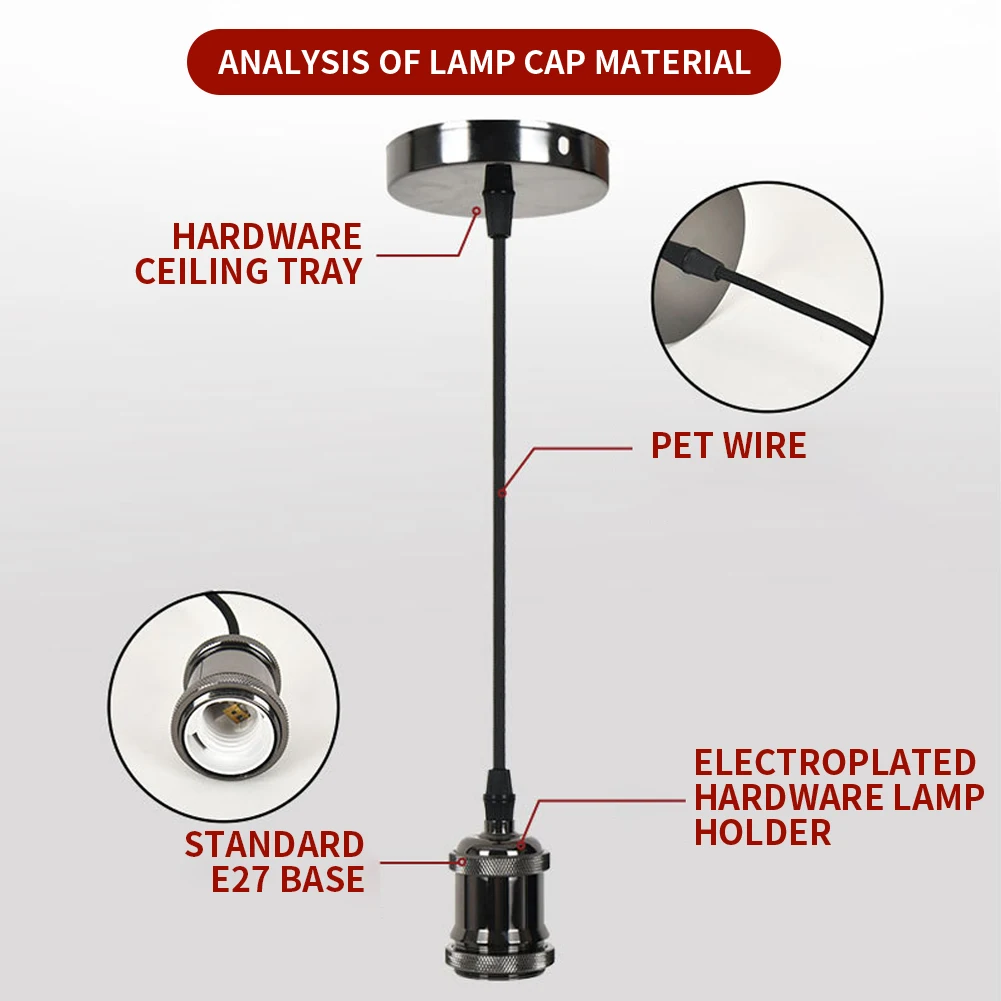 Vintage E27 Socket 1m Wire Screw Base Aluminum Industrial Retro Lamp Holder For Indoor Lighting Bar Home Decoration