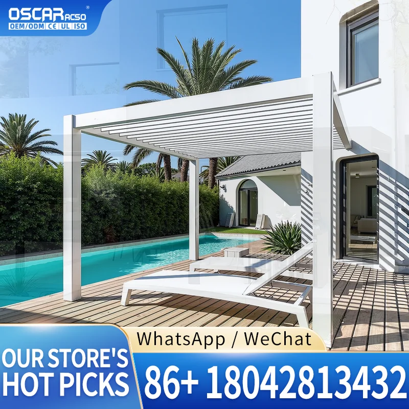 Outdoor Motorized Louvered Canopy 3x3 3x4 4x6m Bioclimatic Shading for Garden Patio Beach pergola