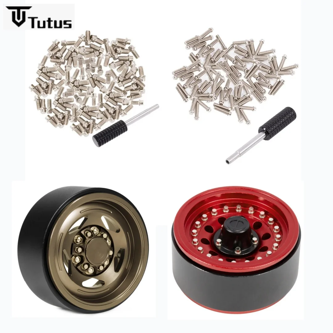 100pcs For 1/10 RC Crawler Car TRX4 Axial SCX10 AXI03007 VS4-10 LCG 1.9'' 2.2'' Wheel Rim M2 M3 Steel Scale Beadlock Ring Screws