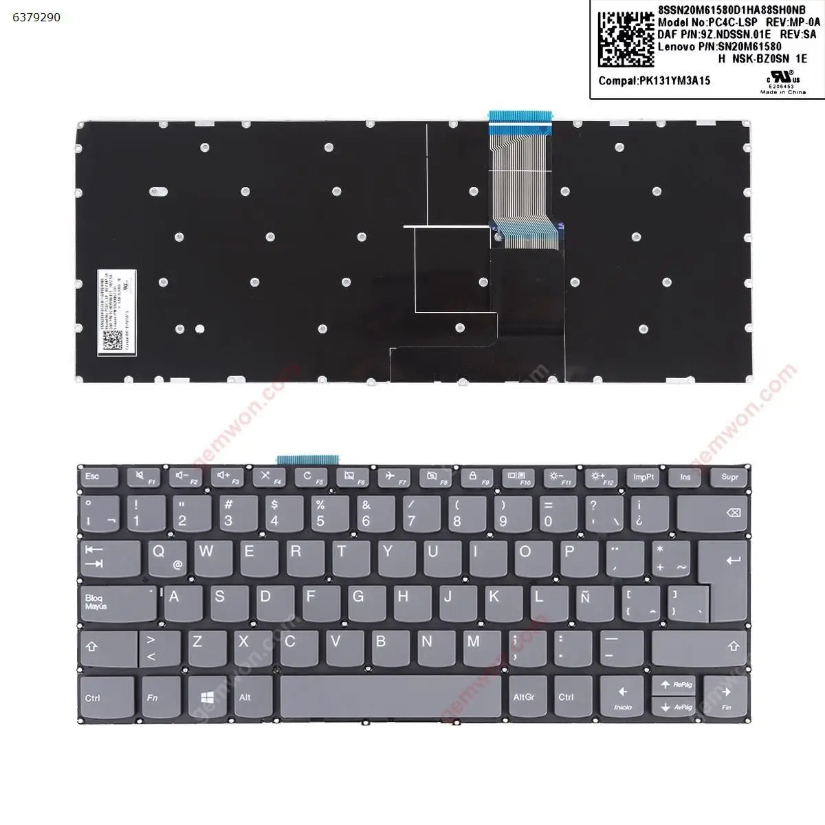 LA Laptop Keyboard for Lenovo IdeaPad 330-14ikb Gray without Frame