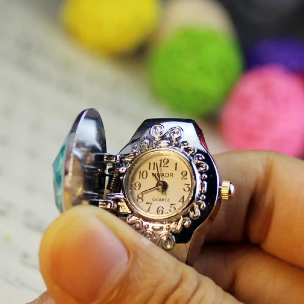 Creative Alloy Digital Couple Watch Ring Quartz Jewelry Round Quartz Finger Rings Retro Gift Elastic Rings Women