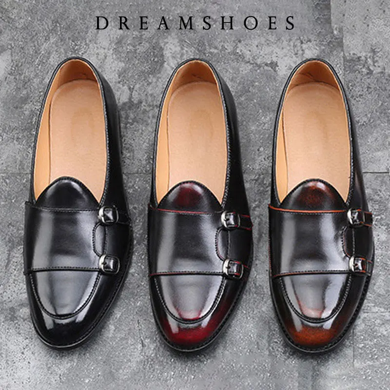 Men Loafers Exquisite Leather Shoes For Man Business Dress Shoes Elegant Monk Buckle Straps Shoes Fashion Men's Flats
