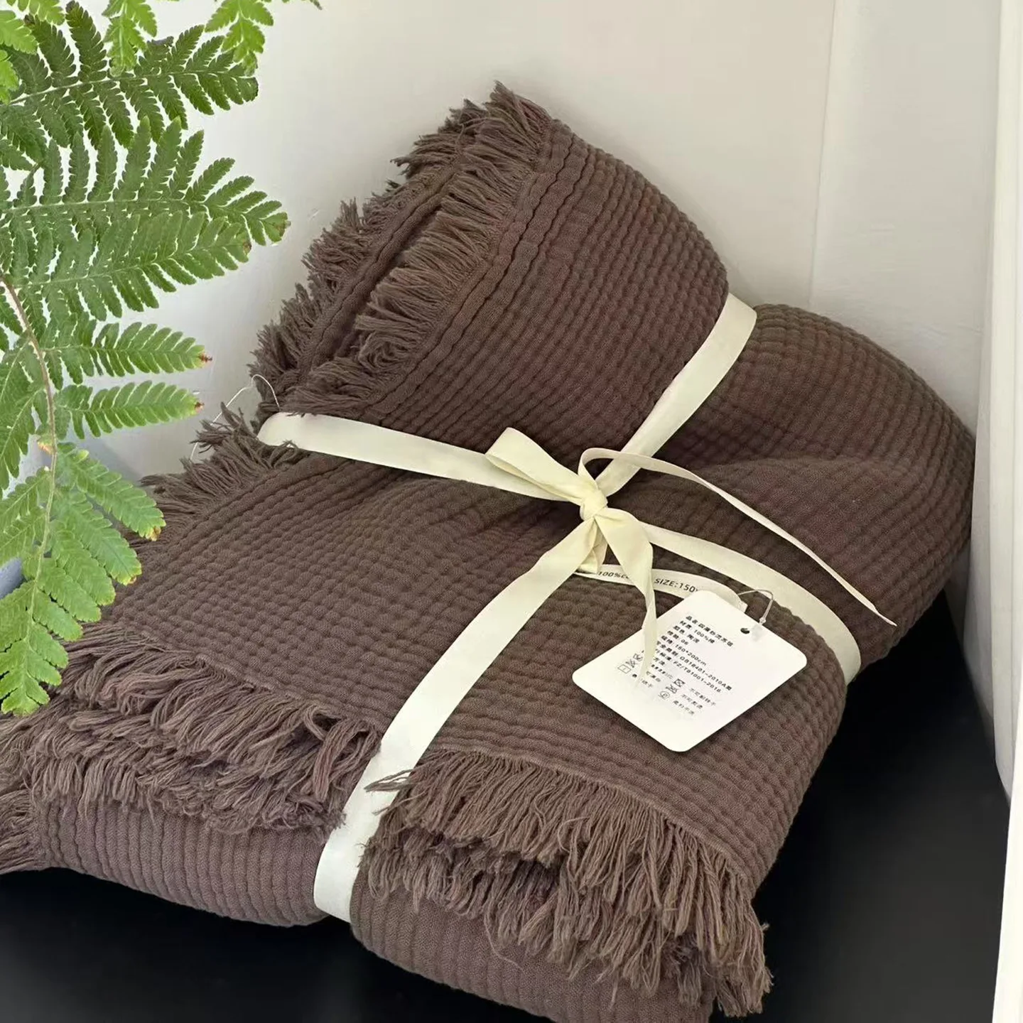 Ultra Soft Cotton Muslin Throw Blanket with Tassels, Versatile Lightweight Blanket for Couch, Travel & Baby Nursery