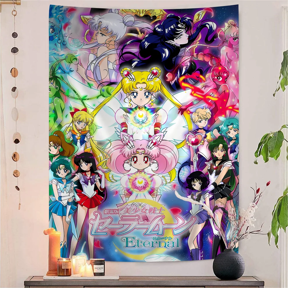 

Cute Sailors Girl Moons Printed Large Wall Tapestry Hanging Tarot Hippie Wall Rugs Dorm Art Home Decor