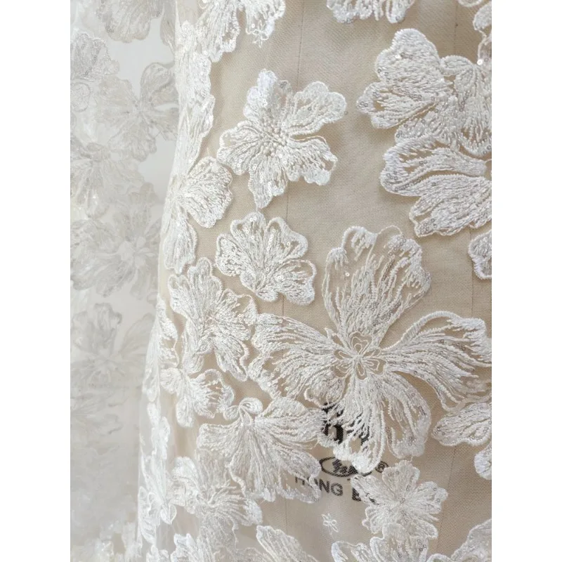 

3 Yards New High Quality French Sequin Lace Fabric Embroidered Wedding Veil Performance Dress DIY Weeding Sewing Accessories