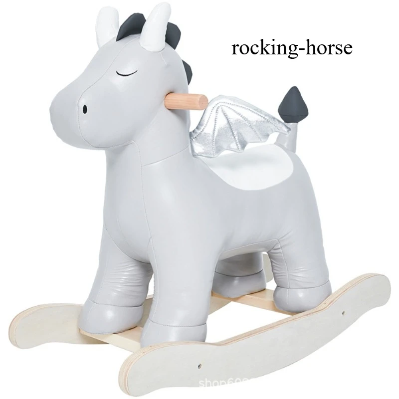 Caballo mecedora de madera de cuero macizo para bebé, silla de oso Polar, caballo mecedora pequeño, juguete para regalo para niños, caballo de juguete