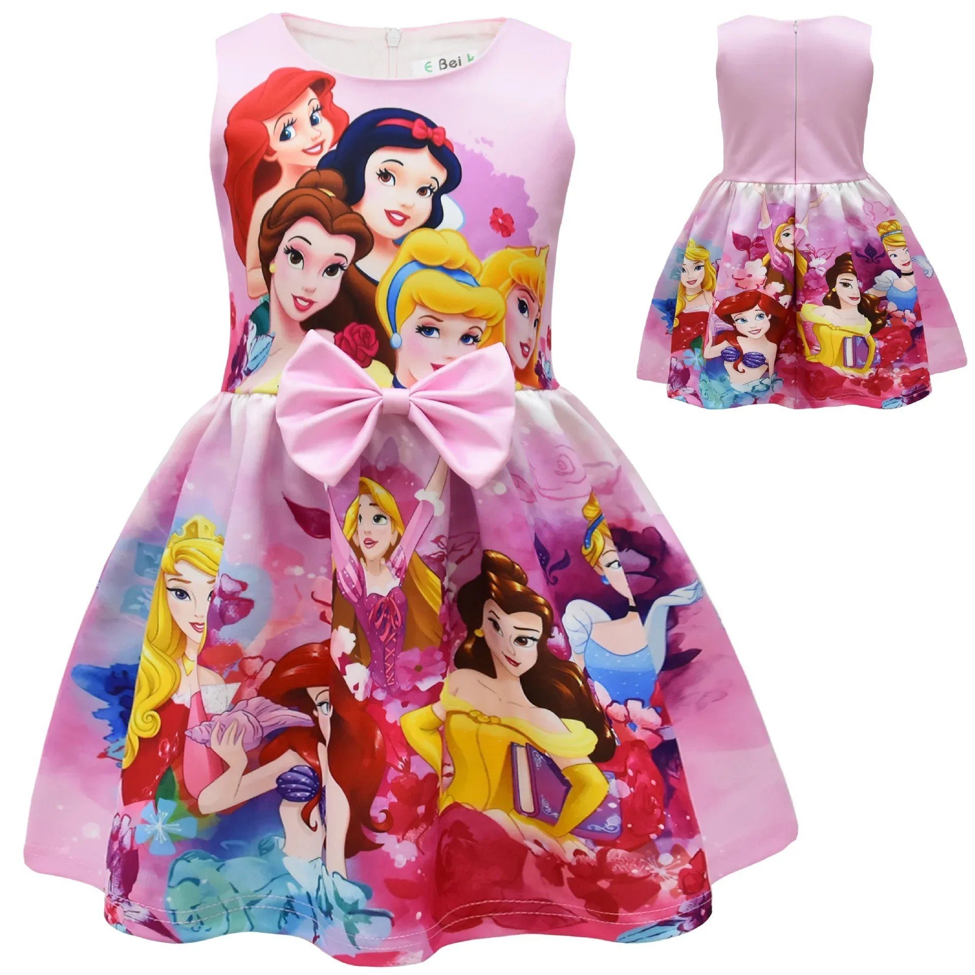 Camiseta de Disney, vestido para niñas, princesa sirena, Cenicienta, falda de princesa para niñas, vestido de princesa de Mickey Mouse sin mangas