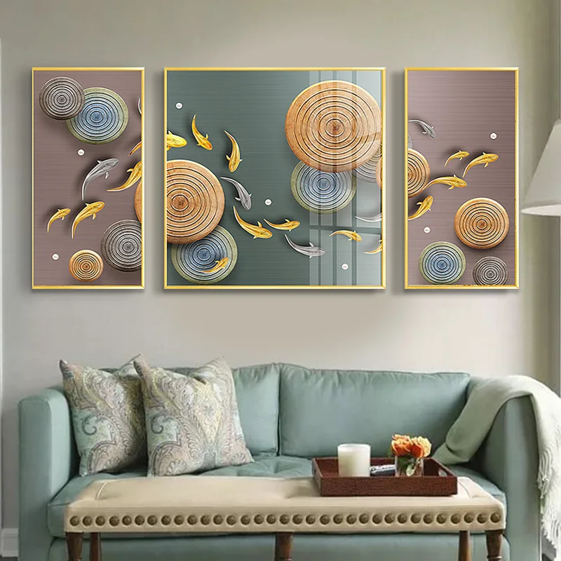 

Living room, decorative painting, sofa, background wall painting, light luxury, crystal porcelain, triptych, aluminum