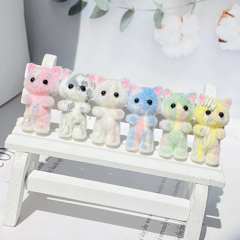 20PCS 3D Resin Flocking Kitten Charms Multicolor Rendering Cat Pendant for Necklace Keychain Making DIY Accessories Wholesale