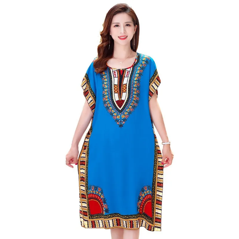 Ethnic Style Nightdress Beach Sleeveless Summer Dress Loose Bat Sleeve Nightgowns Women Sleepwear Nightshirt Casual Mother Dress