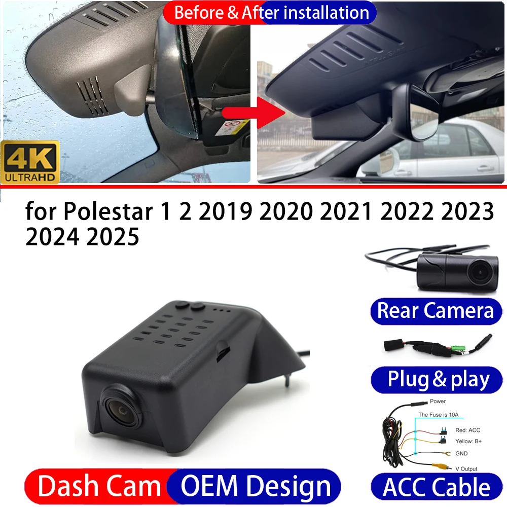 Dash Cam for Polestar 1 2 2019-2025 Front Rear 4K UHD Car DVR Driving Recorder Dashboard Camera Night Vision 24H Parking Mode