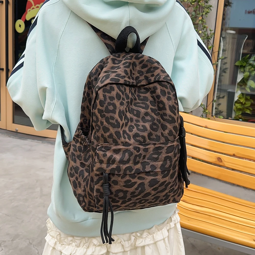 New Fashionable Leopard Print Backpack for Women, Versatile Casual Travel Backpack, Spicy Girl Style Backpack, Instagram Niche