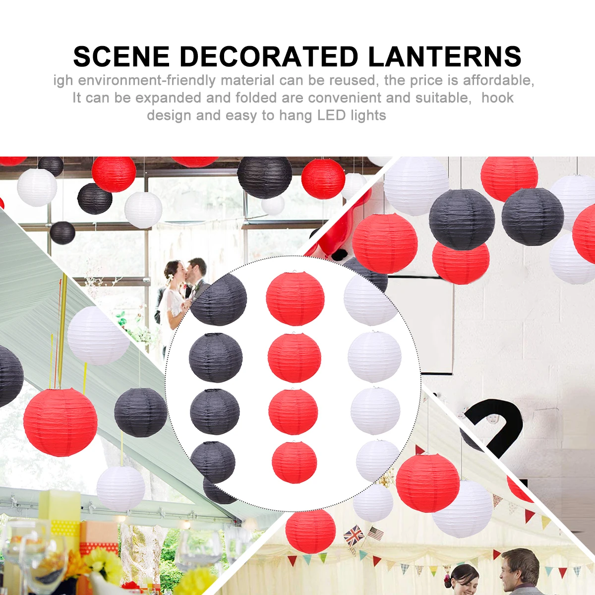 

24 Pcs Paper Lantern Party Decoration Props Decorate Round Lanterns Iron Wire Theme Christmas