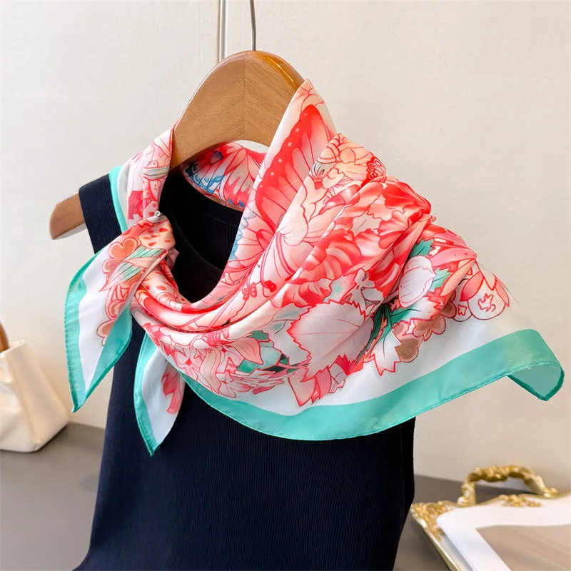 

Butterfly Printed Square Scarf For Women Imitation Silk Scarves Bandanas Luxury Hijab Neckerchief Elegant Beach Shawl Wraps