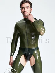 latex catsuits men eurocat suits  latex  rubber fetish customised    Male Translucent 'Chaps Look' Shoulder-zip