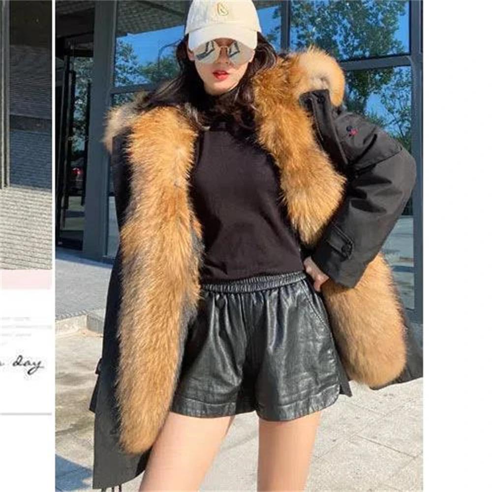 Winter Top Parka Women Thick Imitation Fur Coat Big Fake Fur Raccoon Hooded  Outerwear Keep Warm For Russian Jacket Clothing