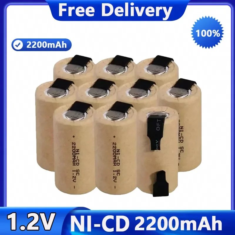 

1-20pcs Screwdriver Electric Drill SC Batteries 1.2V 2200mah Sub C Ni-Cd Rechargeable Battey With Tab Power Tool NiCd SUBC Cells