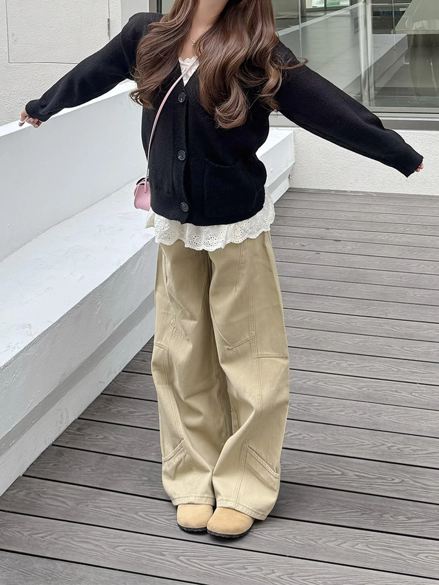 Hohe Taille Breite Bein Casual Denim Jeans frauen Khaki Farbe Gerade Geschnitten Hosen Herbst Winter Neue Sle Retro Taille Jeans