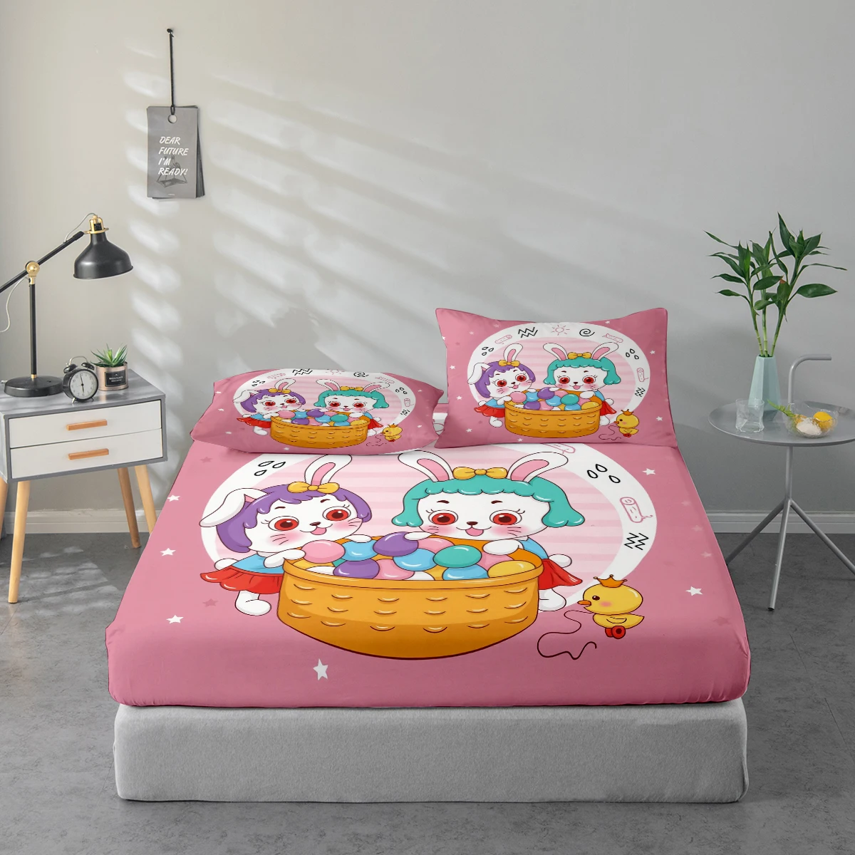 

Комплект постельного белья с принтом кроликов с фиолетовыми и синими волосами, включает простыню и 1 или 2 наволочки (1 наволочка для размера 60*100 см и 2 наволочки для размера 72*132 см), подходит для спальни и гостевой комнаты, из ультрамягкого полиэфи