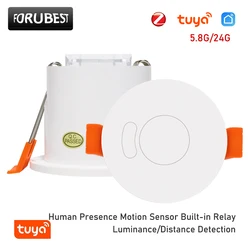 Zigbee Sensor de presencia de Radar MmWave humano, 24G, 5,8G, Tuya, Detector de sensores de movimiento para interruptor de luz, detección de luminosidad con relé