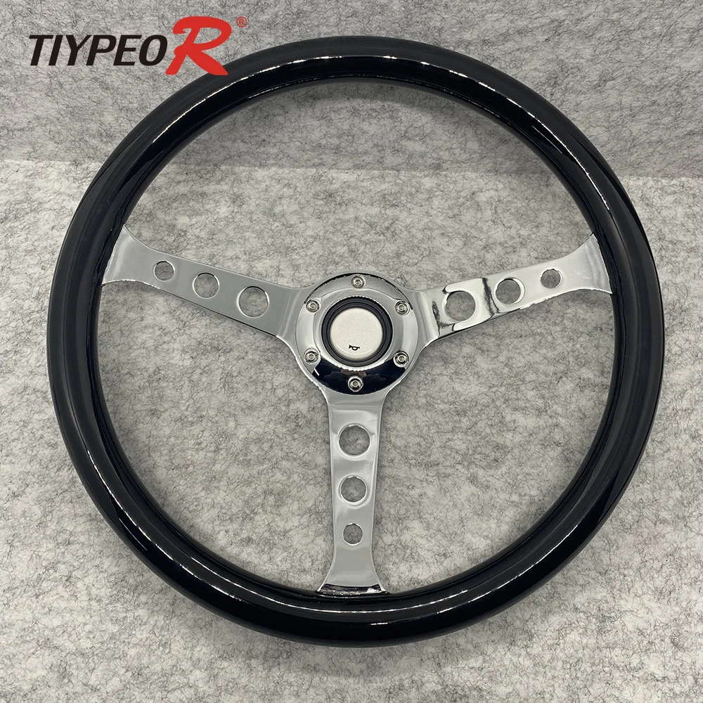 JDM Volante High-end design solid wood wooden black steering wheel classic racing steering wheel Silver Bracket Steering Wheel