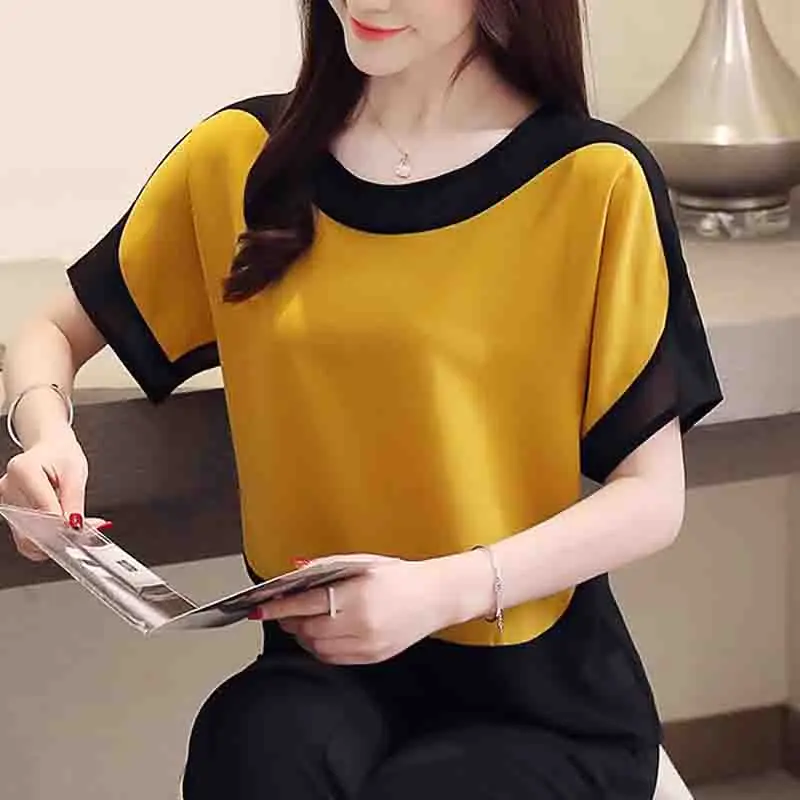 New Fashion Women\'s Summer Chiffon Blouses Short Sleeve Women Shirts Loose Woman Tops Elegant Office Woman Clothes  3397