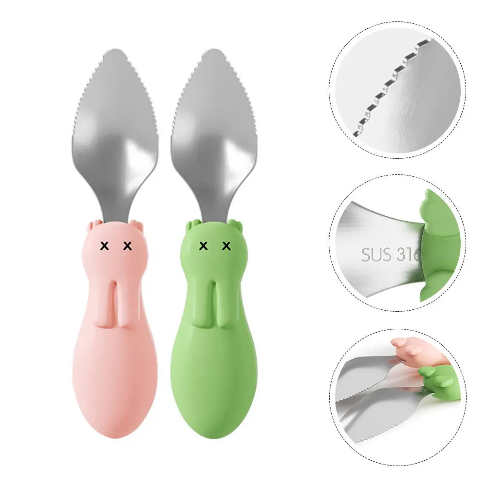 

2Pcs Premium Stainless Steel Baby Spoons with Soft Silicone Handles Fruit Mud Scoop for Toddlers Scraping Bananas
