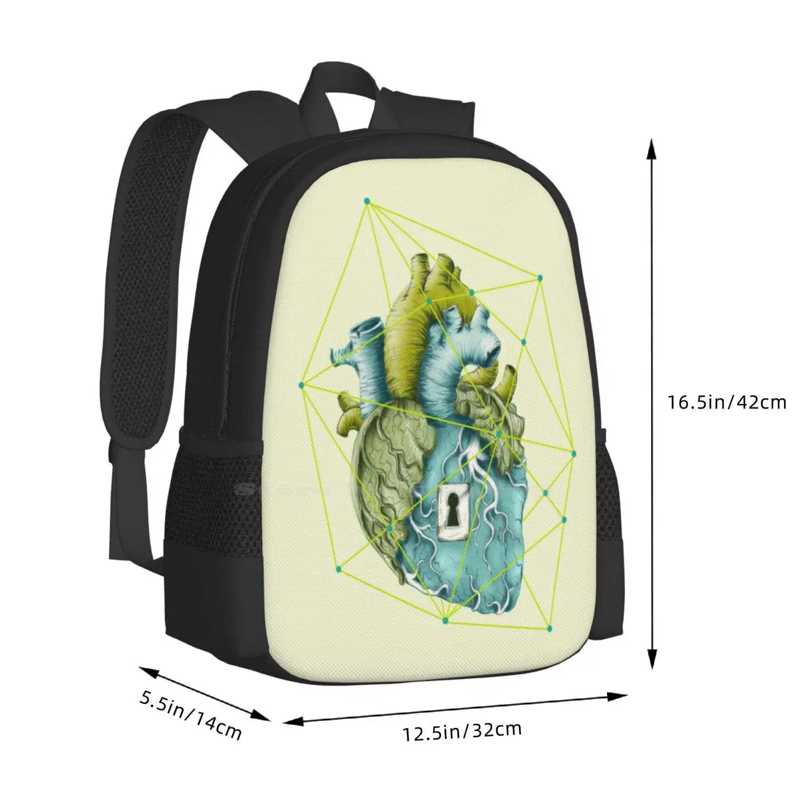 Mochila desbloqueada para adolescentes escolares, bolsas de viaje para niñas, desbloqueo Zen, naturaleza, corazón orgánico, Líneas geométricas, concepto