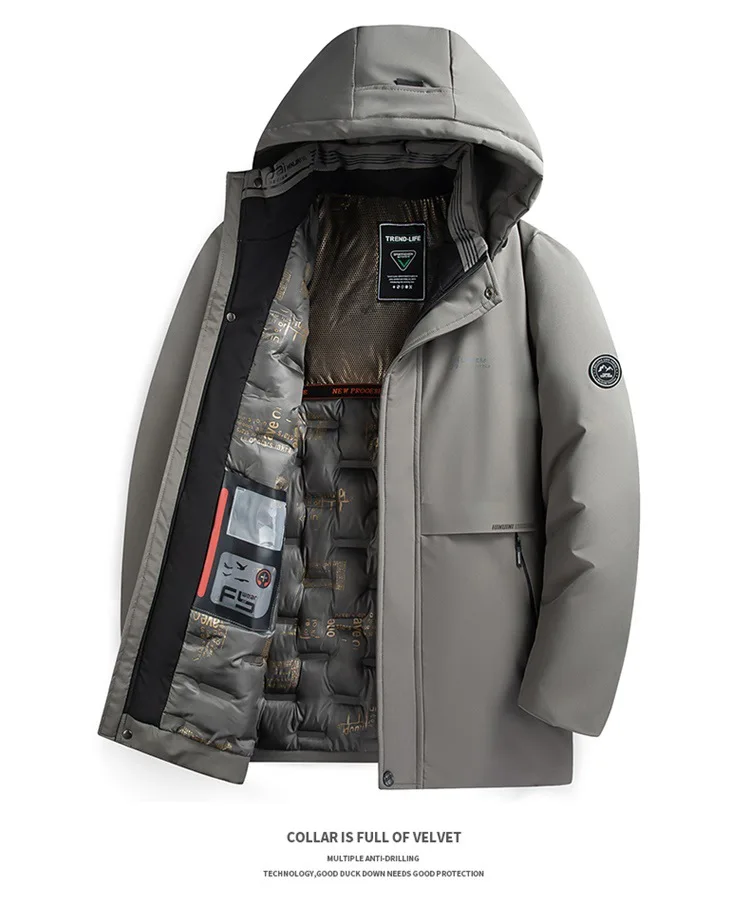 5XL Men's Winter Mid-Long Coat Warm Jacket Thick Coat Hat Detachable Long Jacket Business Jacket Mens Winter Hooded Warm Parkas