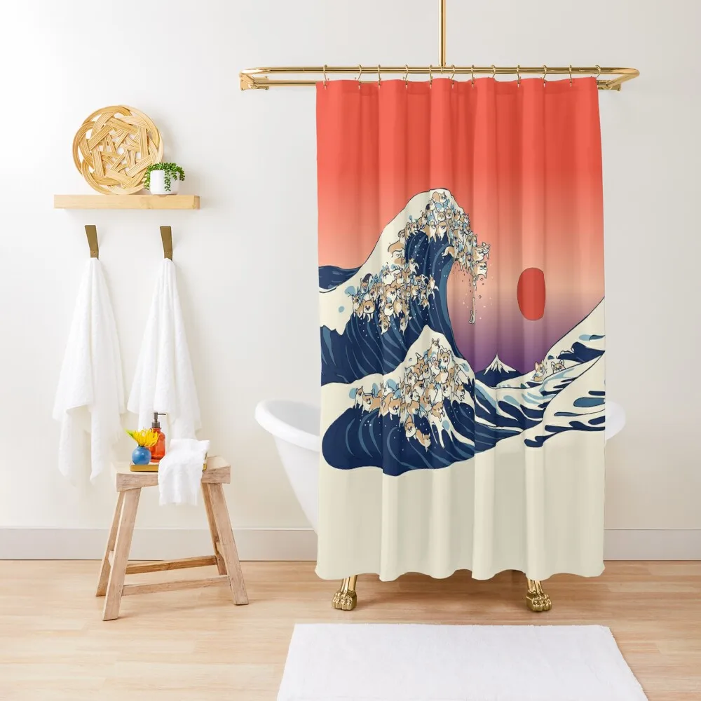 

The Great Wave of Corgis Shower Curtain Shower Set Bathroom For Shower For Bathrooms Bathroom Curtain