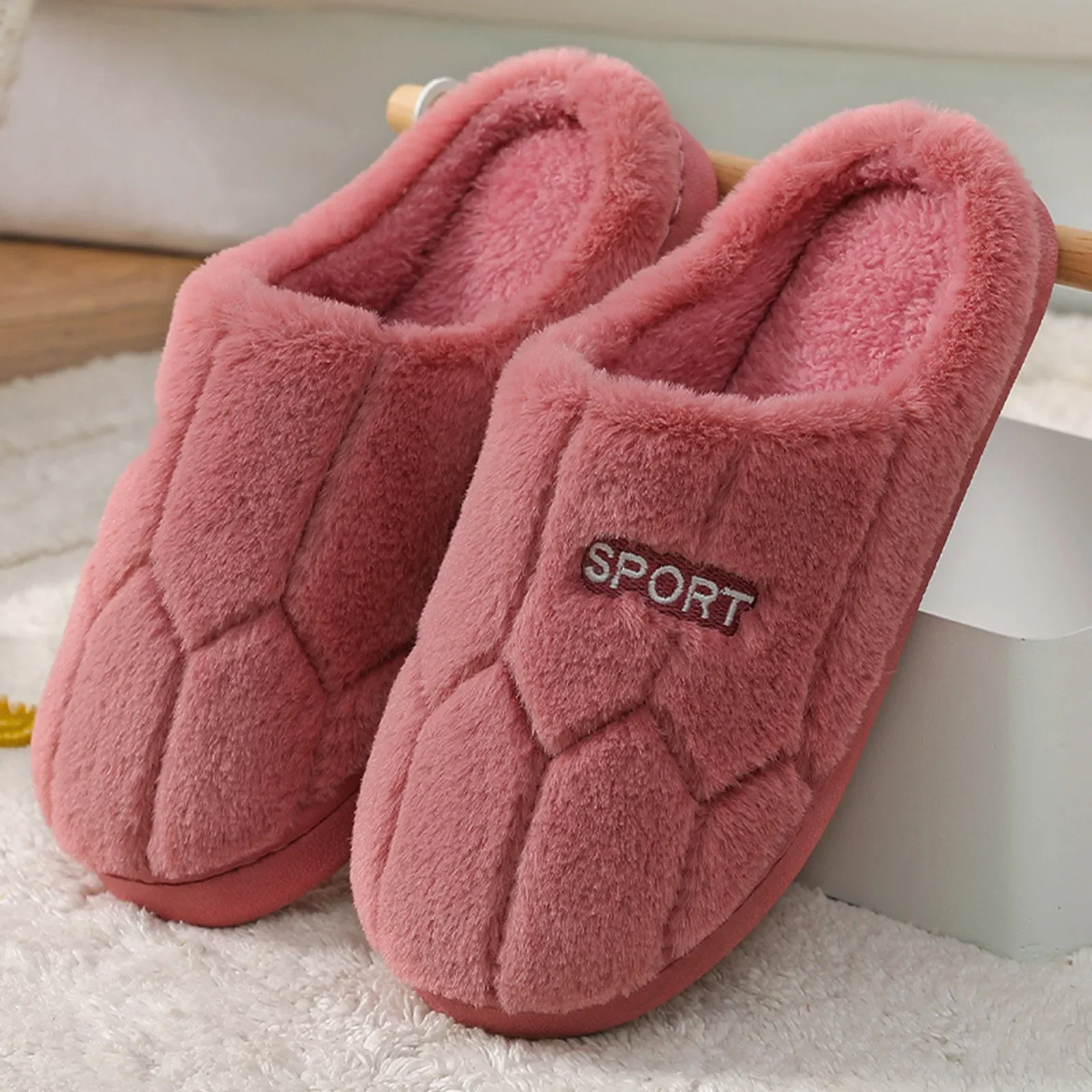 Fur Slippers House Couples Women Fluffy Slides Autumn Warm Plush Slipper Bedroom Ladies Comfortable Soft Cotton Shoes