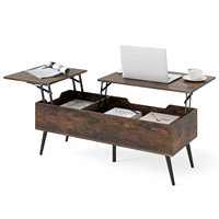 Coffee Table Height Adjustable, Living Room Table with Liftable Top & 2 Hidden Storage Compartments, Wooden Side Table