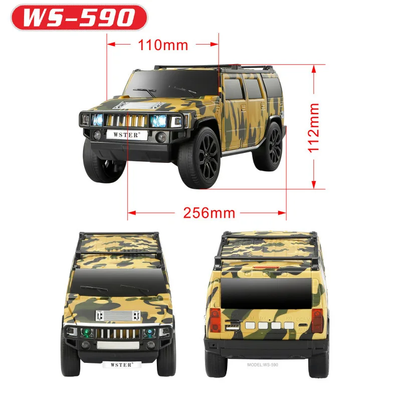 Ws-590 Chargeable Desktop Wireless Bluetooth Speakers Fm Radio TF Usb Aux Mp3 Player Portable Hummer H5 Car Model Loudspeaker