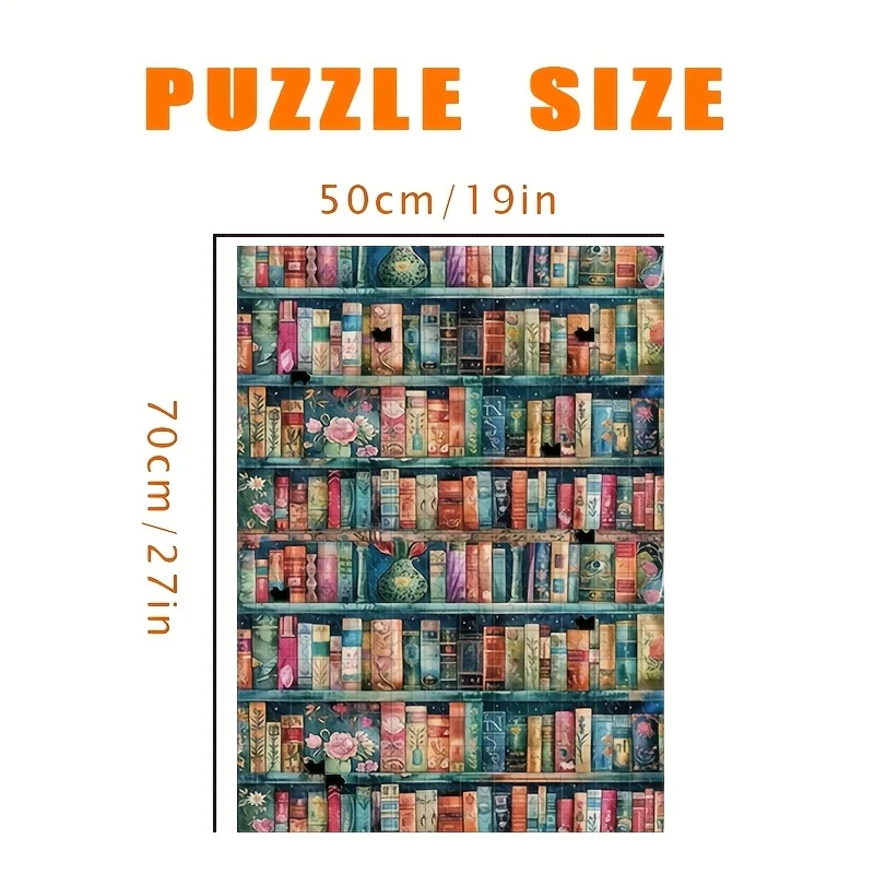 مشهد رف الكتب الملون، 1000 قطعة لعبة ألغاز، ألغاز للكبار ديكور فني مستطيل محمول، اختيار مثالي لـ Ethus DIY #5