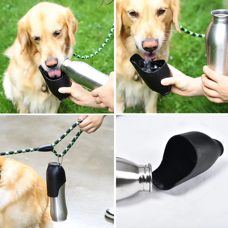 Ulmpp Stainless Steel Water Dispenser Travel Pet Cat Portable Water Bottle Outdoor Walking Drinking Fountain For Small Large Dog