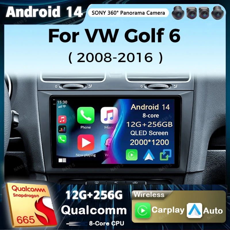 Android 14 Carplay Auto For Volkswagen VW Golf 6 MK6 2008-2016 Car Radio Multimedia Player 4G Navigation Stereo Head Unit 2din