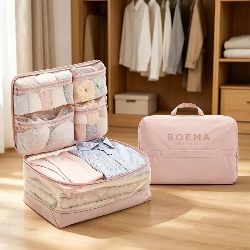 5 In 1 Compression Packing Cubes Travel Luggage Organizer Multi Pocket Clothes Storage Accessories