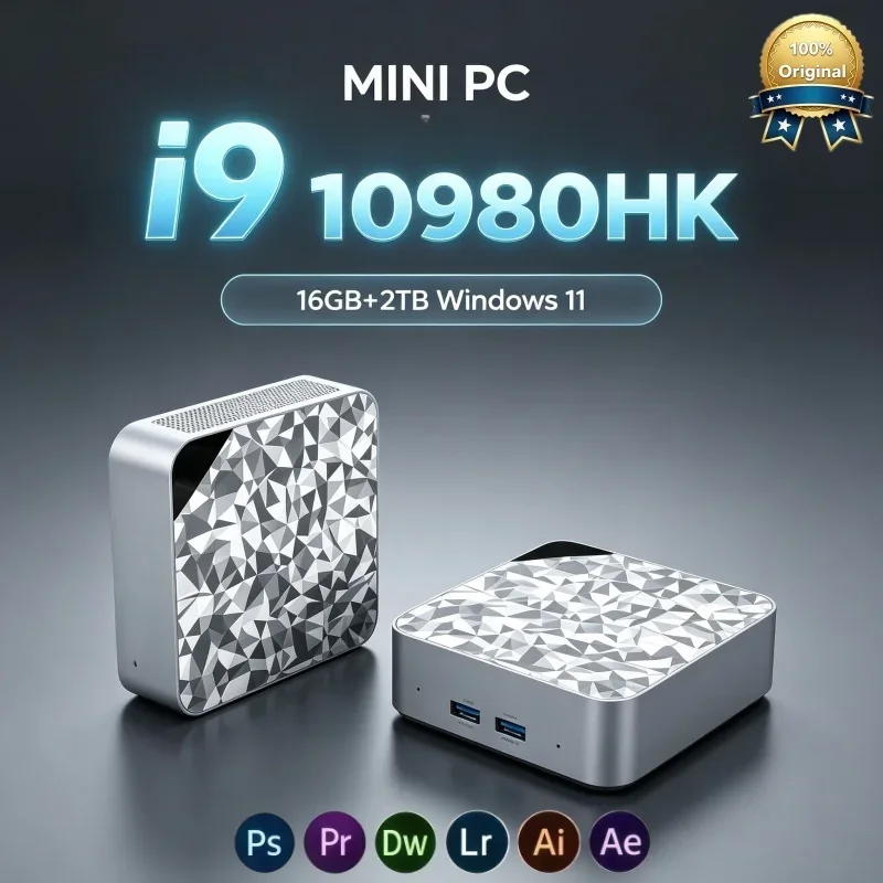 Business Lightweight Mini PC I9-10980HK Windows 11 16GB RAM 2TB NVMe SSD BT5.2 WiFi6 4K Video Play Small Desktop Computer