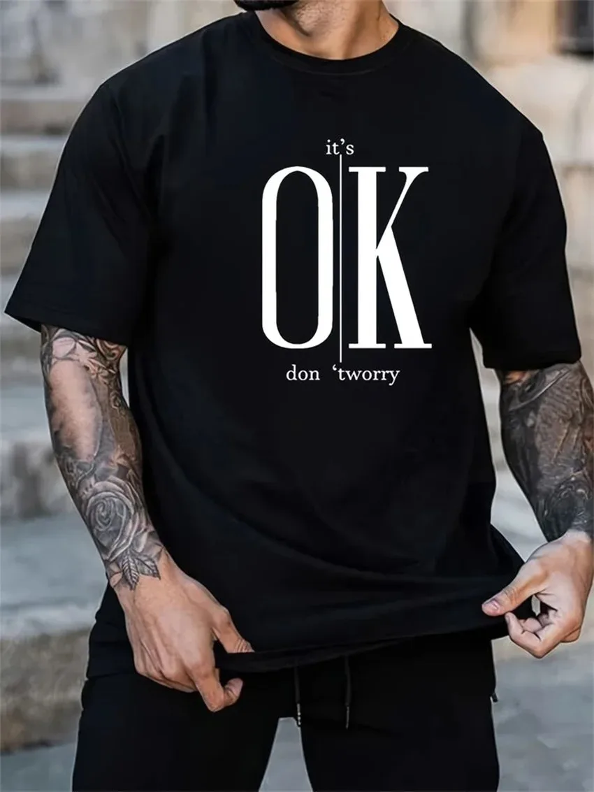 

Fashion For Men's 100 Cotton Summer Loose Fit OK Printed T-shirt Tops Cool Design Street Short Sleeve Top Tee Cotton Clothing