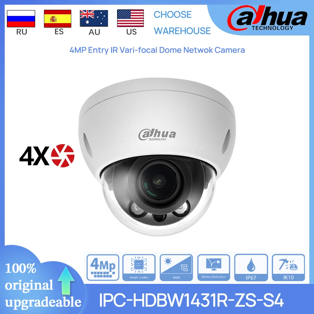 Dahua Original IPC-HDBW1431R-ZS-S4 4MP IR 4X Motorized Vari-focal Dome POE Network Camera IPC Motion Detection SD Slot IP67 IK10